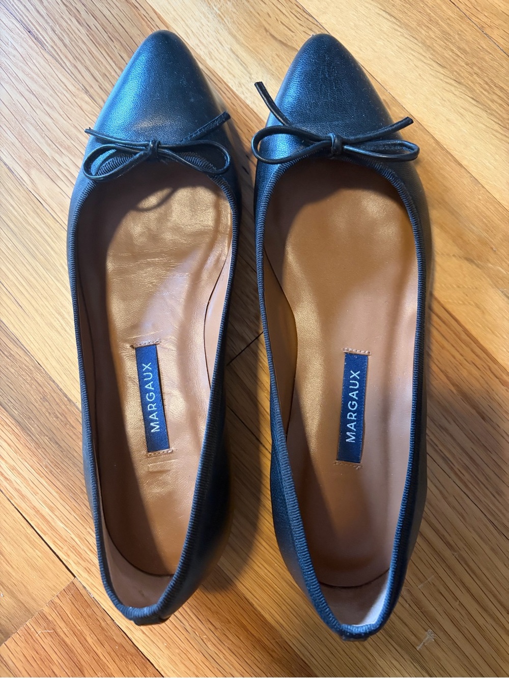 Margaux Black Pointed-Toe Bow Ballet Flats